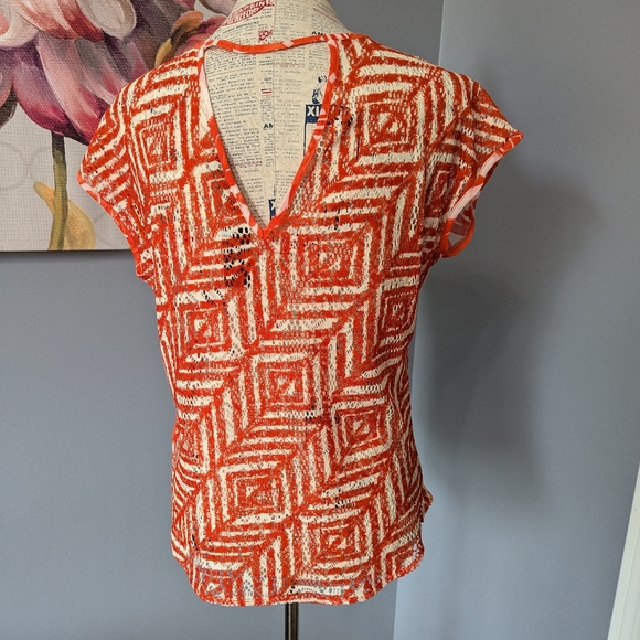 The Limited Orange and White Flutter Sleeve Blouse - Picture 4 of 6